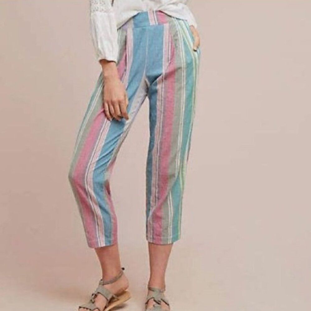 Anthropologie The Odells Cropped Pant XS Multicolor Stripe Rainbow Pull On